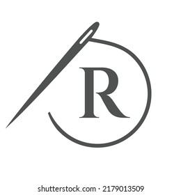 Letter R Tailor Logo, Needle and Thread Logotype for Garment, Embroider, Textile, Fashion, Cloth, Fabric