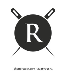 Letter R Tailor Logo, Needle and Thread Combination for Embroider, Textile, Fashion, Cloth, Fabric Template