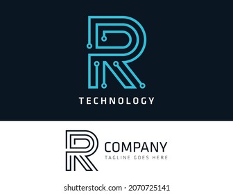 Letter R Tech Logo Design. Vector logo template