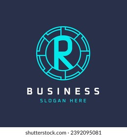 Letter R Tech Logo Design. Initial Round R Logo Universal Elegant Icon