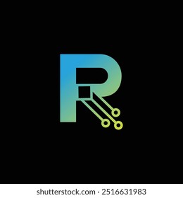 Letra R logotipo técnico, R design de logotipo de tecnologia
