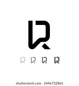 Letter R, technical digital alphabet font, including set from four of different thicknesses, vector illustration 10eps