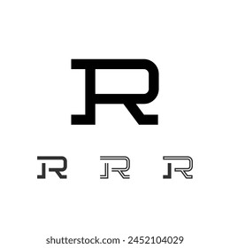 Letter R, technical digital alphabet font, including set from four of different types, vector illustration 10eps