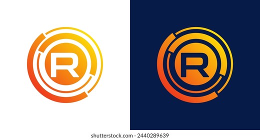 letter R technology logo, Abstract technology Circle Icon , logo design Media, data, digital connection vector Template