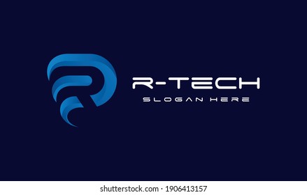 Letter R technology logo design concept
