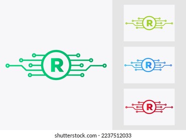 Letter R Technology Logo Design Template. Network Logo Design