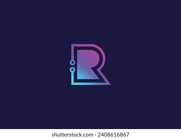Letter R Technology vector monogram logo design template. Letter R molecule, Science and Bio technology Vector logo