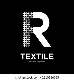 Letter R textile pattern and sewing logo vector design. Suitable for business, textile fabric, initial name, fashion, and knitting