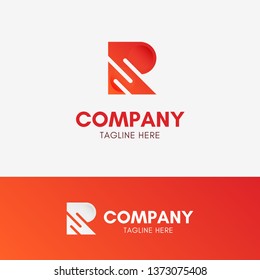 Letter R Three Lines Logo template element symbol in orange color