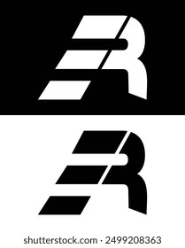 Buchstabe R und Logo mit drei Streifen