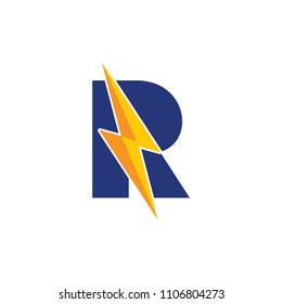 letter r thunder design logo