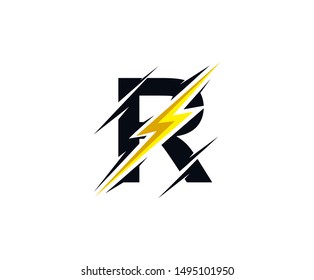 Letter R thunder power shape logo icon. Electrical Icon logo concept.