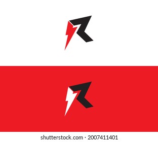 Letter R thunder power shape logo icon, flash icon