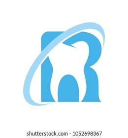 letter r and tooth symbol vector logo.