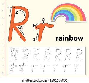 Letter R tracing alphabet worksheets illustration