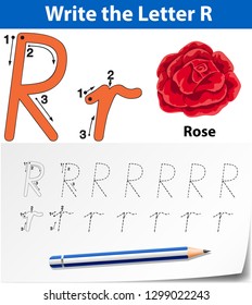 Letter R tracing alphabet worksheets illustration