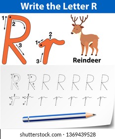 Letter R tracing alphabet worksheets illustration
