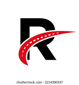 Logotipo de transporte Carta R, plantilla de diseño de señas de transporte. Elemento de logotipo de la carretera de automoción