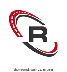 Letter R Transport Sign, Transportation Logo Design Template. Automotive Sport Road Logo Element
