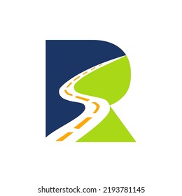 Letter R Transportation Logo Based On Road Path Symbol Vector Template