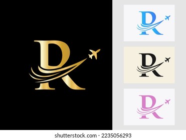 Letter R Travel Logo Concept With Flying Air Plane Symbol