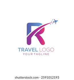 Letter R Travel Logo Design with plane. Icon of R for travel agency logo design.