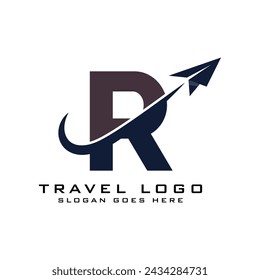 Letter R Travel Logo icon Design with plane graphic element for travel agency logo design