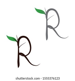 Letter R and tree with leaf  logo  icon design - vector sign.