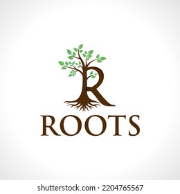 Letter R tree leaf logo design template