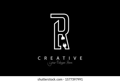 Letter R Trendy Design Logo Concept. Creative Icon Logo with Wire Plug and Socket Vector Illustration.