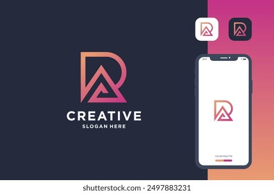 letter r with triangle shape logo design