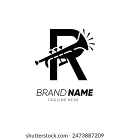 Letter R Trompete oder Sexophone Logo Design Vektorgrafik Symbol Grafik Emblem Symbol Illustration