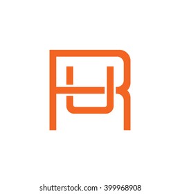 letter R and U monogram square shape logo orange