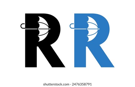 Letter r with umbrella design template illustration