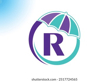 Letter R Umbrella Logo Design Vector Template.