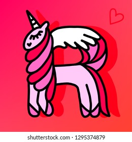 Letter "R" unicorn.   Unicorn alphabet.