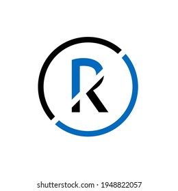 Letter R unique logo business or company cut circle design, vector template