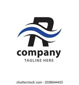letter r unique wave logo symbol vector image