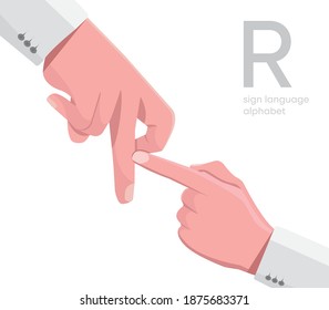 The letter 'R. Universal and Turkish handicapped hand alphabet letter R. Disabled hand. Hand tongue. Learning the alphabet, non-verbal communication, expression gestures vector.