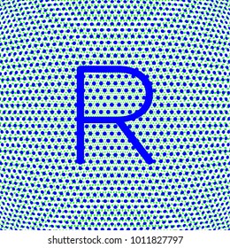letter R in uppercase with dot effect, blue color for various uses related to teaching and education, editable vector