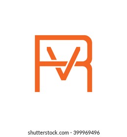 letter R and V monogram square shape logo orange