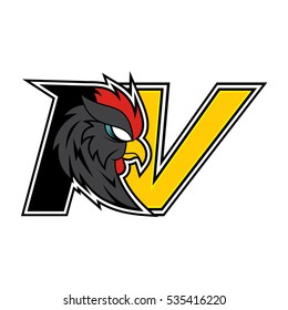 Letter R + V Rooster Logo