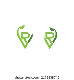 Letter R, V and RV Green Leaf Logo Design. monogram logo. Simple Green Leaves Alphabet Icon Template typography design.