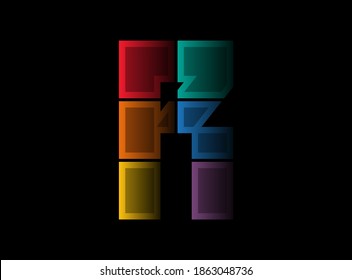 Letter R vector design, colorful font logo. Dynamic split multicolor design on black background. For social media, design elements, creative poster, web template    