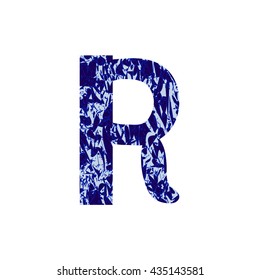 Letter R. Vector illustration with blue letter R.