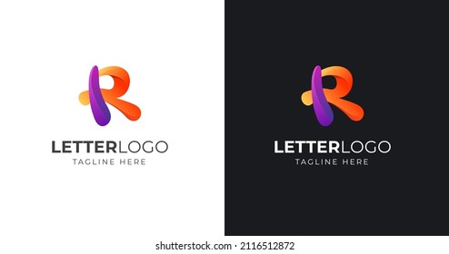 Diseño de logotipo vectorial carta R con color gradiente colorido para empresas o marca personal 