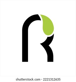 Letter R vector logo design with leaves.