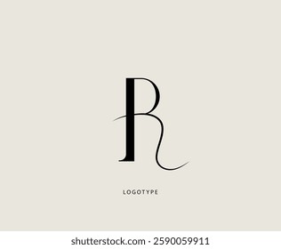 Letter "R" vector logo. Elegant minimalist icon. Classic logotype with thin hand drawn curved line.