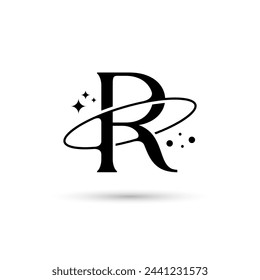 Letter R Vector Logo On Which An Abstract Image Of A Planet