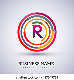 Letter R vector logo symbol in the colorful circle thin line. Design for your business or company identity.